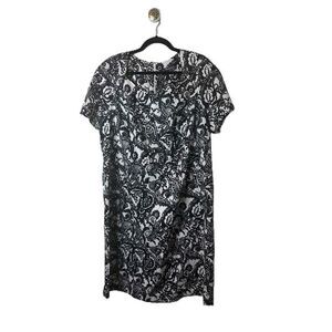 Roamans Dress Womens Size 20W Black White Floral Pattern Short Sleeve